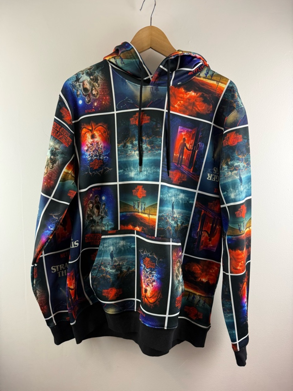 Stranger Things Netflix All Over Print AOP Poster Montage Hoodie Large